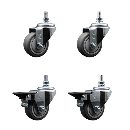 Service Caster 3 Inch Thermoplastic Rubber 10 MM Threaded Stem Caster Set 2 Brakes SCC SCC-TS20S314-TPRB-M1015-2-PLB-2